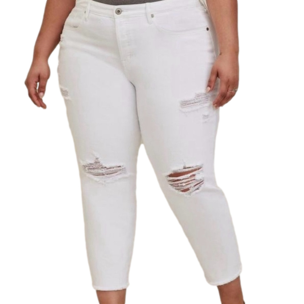 Torrid White High-Rise Straight Denim Distressed Jeans